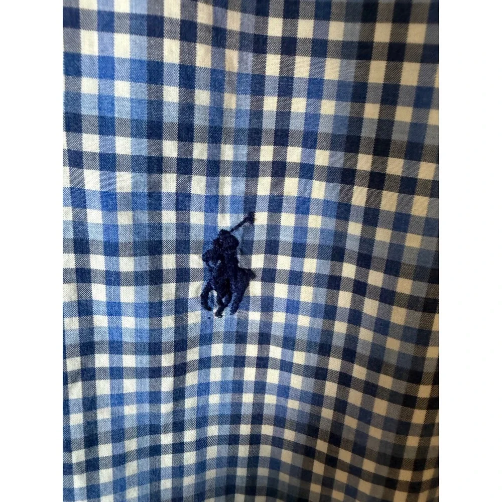 Polo Ralph Lauren Mens Blue Gingham Check Cotton Stretch Button Down Shirt L